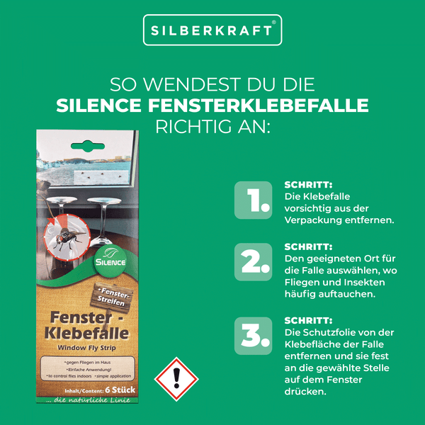 Silence Fenster-Klebefalle – Transparente Insektenfalle für Fenster – Gegen Fliegen, Fruchtfliegen & Mücken – Giftfrei & geruchlos – Unauffällige Fliegenfalle für Innenräume – Einfache Anwendung