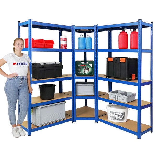 PROREGAL Mega Deal 1x Eckregal & 2x Schwerlastregal Ragnar Fachlast 175 kg Blau