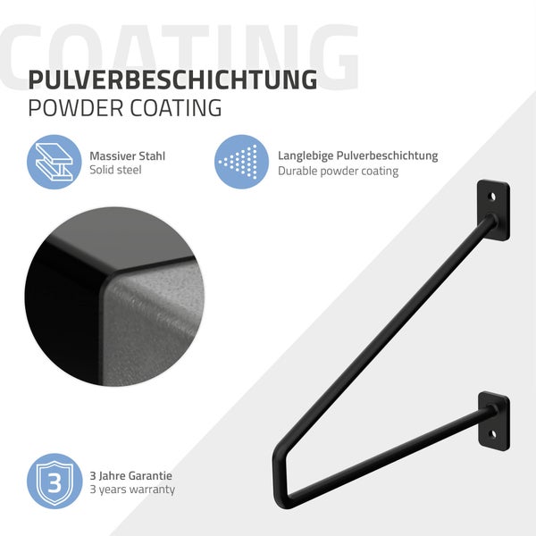ML-Design 4 Stück Regalhalterung 220 mm, Schwarz, aus Stahl, Haarnadel Regalhalterungen, Schwebe Regalwinkel, Hairpin Wandhalterung, Regalträger für Wandmontage, Industrielle Wandregal, Wandkonsole