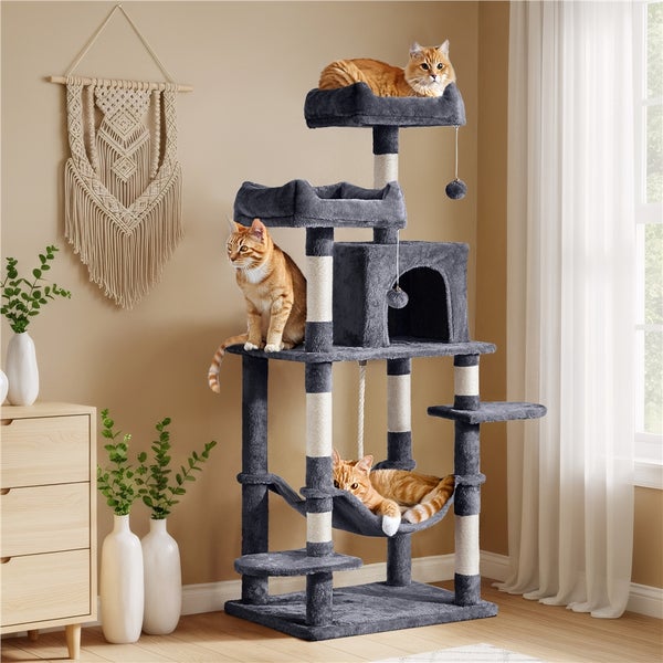 Katzenkratzbaum mit Liegeflächen und Katzenhaus