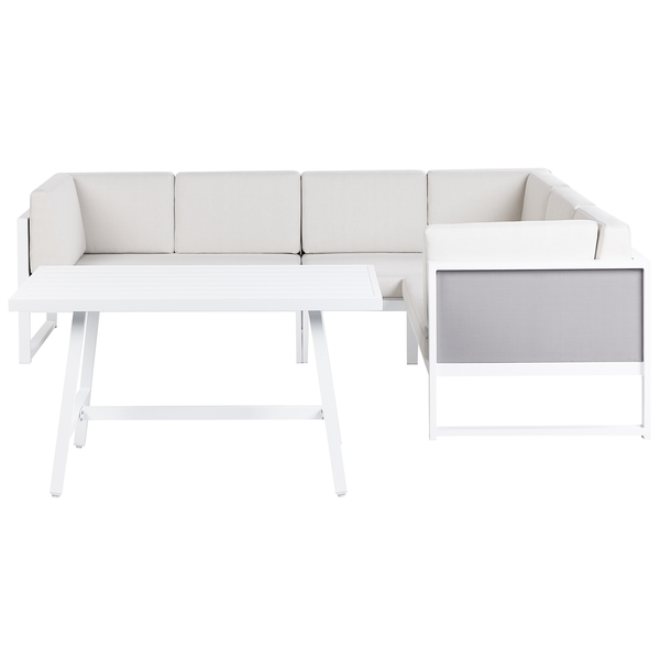 Garten Ecksofa mit Tisch 6-Sitzer CASTELLA/FRATTE linksseitig Metall Cremeweiß