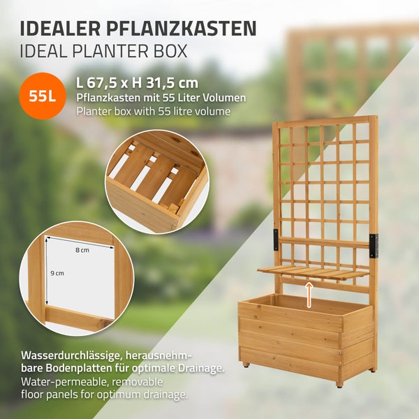 ML-Design Pflanzkasten mit Rankgitter, 67,5×139×36,5 cm, Braun, Pflanzkübel Blumenkübel mit Spalier, Gartenspalier Massivholz für Kletterpflanzen, Blumenkasten Rankkasten Hochbeet für Balkon & Garten