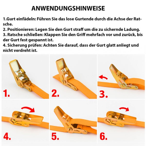 Anleitung zur Verwendung eines Spanngurts mit Ratsche in sechs Schritten