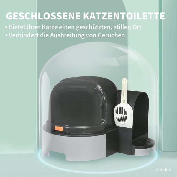 PawHut Katzentoilette, 52L x 60B x 42H cm, Kunststoff, PC, Dunkelgrau