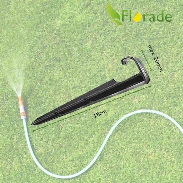 Bodenanker für Bewässerungsschlauch mit achtzehn Zentimeter Länge und zwanzig Millimeter Schlauchaufnahme Florade Logo