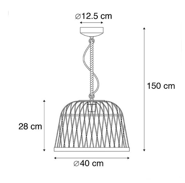 Technische Zeichnung einer Pendelleuchte mit den Maßen 12,5 cm, 28 cm, 40 cm und 150 cm