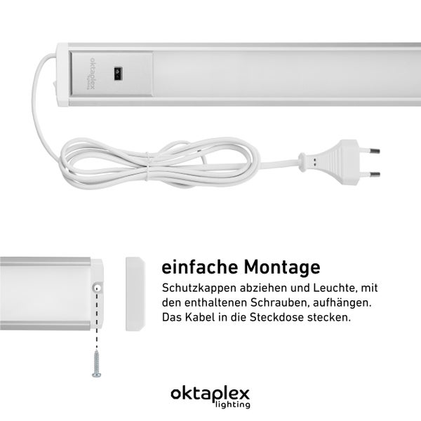 Riva LED Unterbauleuchte dimmbar mit Sensor 90cm neutralweiß 4000K silber Küchen Unterschranklampe Aluminium LED Lichtleiste