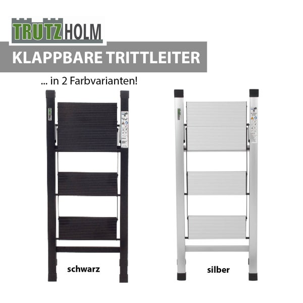 TrutzHolm Klappbare Trittleiter in den Farbvarianten Schwarz und Silber