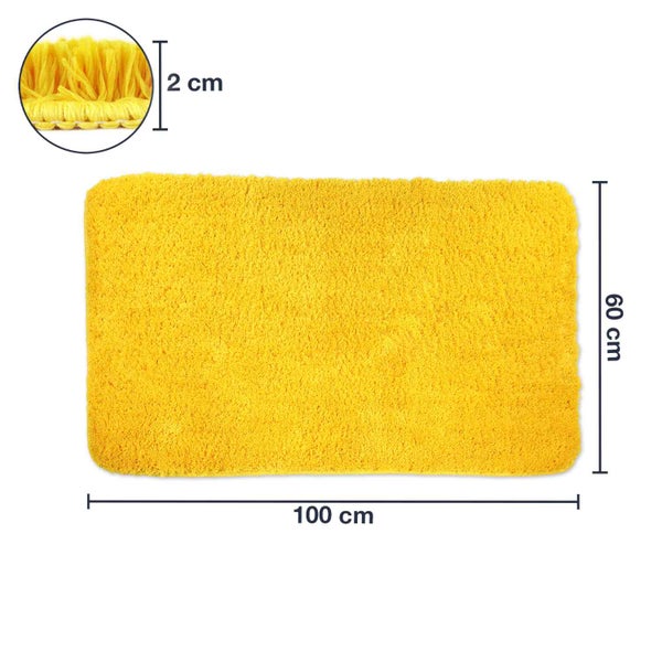 Gelbe Badematte mit den Maßen 100 cm x 60 cm und einer Florhöhe von 2 cm.