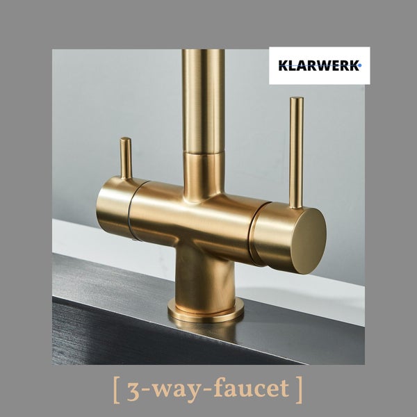 Lana | 3 Wege Gold Schwarz ausziehbare Armatur | Edelstahl Trinkwasser Osmose Wasserhahn Küche |Mischbatterie - 360 Grad drehbar | Filter 3 Anschlüsse