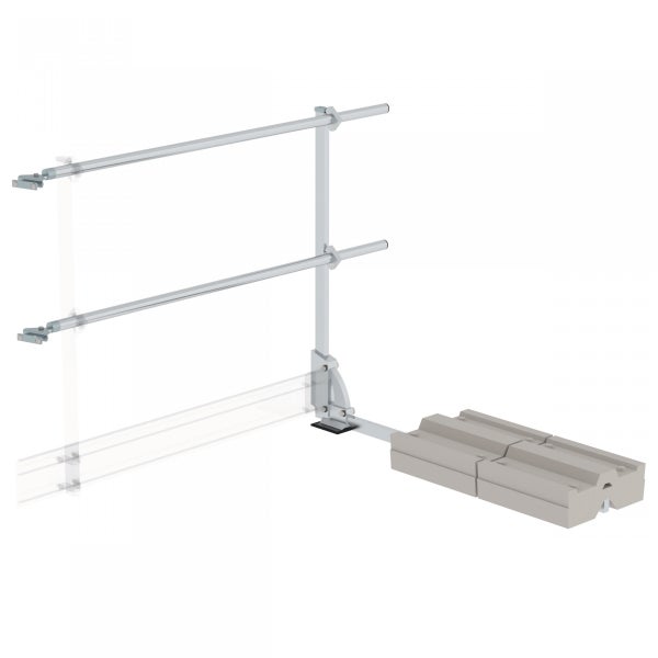 Gerüstbauteil mit zwei Geländern und Beschwerungsblöcken