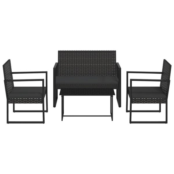 4-tlg. Garten-Lounge-Set mit Kissen Schwarz Poly Rattan