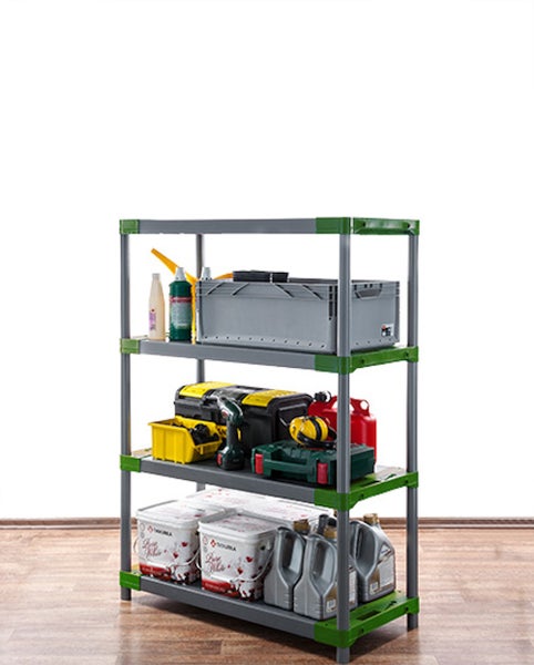 PROREGAL Kunststoffregal Grey Bear Low HxBxT 138 x 80 x 46 cm Fachlast 120 kg Grau/Grün
