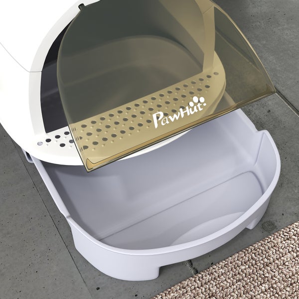 PawHut Katzentoilette mit Haube, Schwingtür mit PawHut Logo und herausziehbarer Bodenwanne.