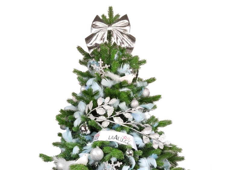 Geschmückter künstlicher weihnachtsbaum mit 85 Stk Kugeln HEAVENLY SILVER 150 cm mit Metallständer