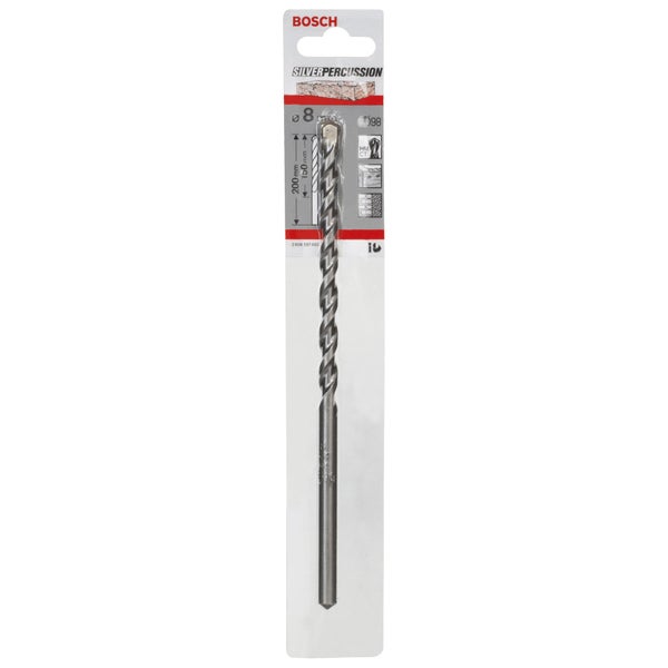 Bosch Silver Percussion Steinbohrer mit 8 Millimeter Durchmesser und 200 Millimeter Länge in Verpackung