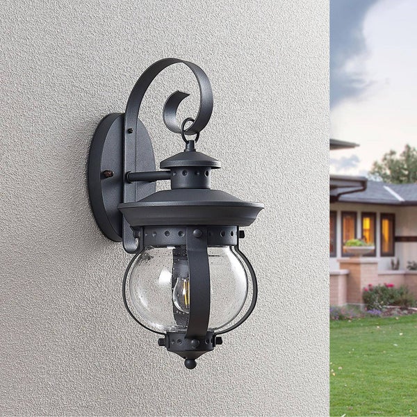 Lindby Wandleuchte außen (Laterne) Farley (spritzwassergeschützt (Retro, Vintage Antik) in Schwarz aus Metall (1 flammig E27) - Außenwandleuchten Wandlampe Led Außenlampe Outdoor für