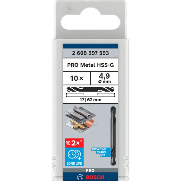 Bosch PRO Metal HSS-G Spiralbohrer mit Doppelklinge 4,9 x 17 x 62 mm - 2608597593