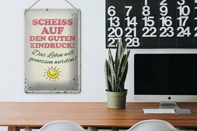 Blechschild Spruch 20x30cm Scheiss auf guten Eindruck Leben