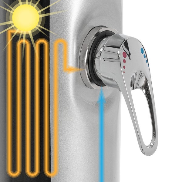 ML-Design Solardusche 35L 217,5cm rund mit Fußdusche und Regenduschkopf Silber-Schwarz, warmes Wasser, 60°C ohne Stromanschluss, mit Gartenschlauch-Anschluss, Solar Gartendusche Außendusche Pooldusche