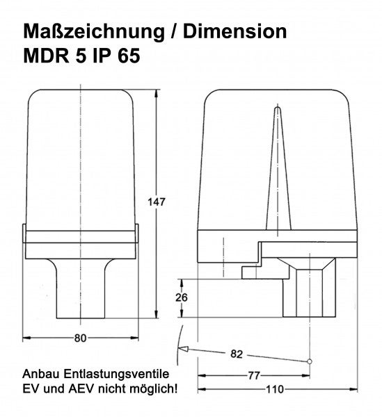 Condor Druckschalter Typ MDR 5/11 Sonderausführung mit Schutzart IP 65 G 1/2 Alu