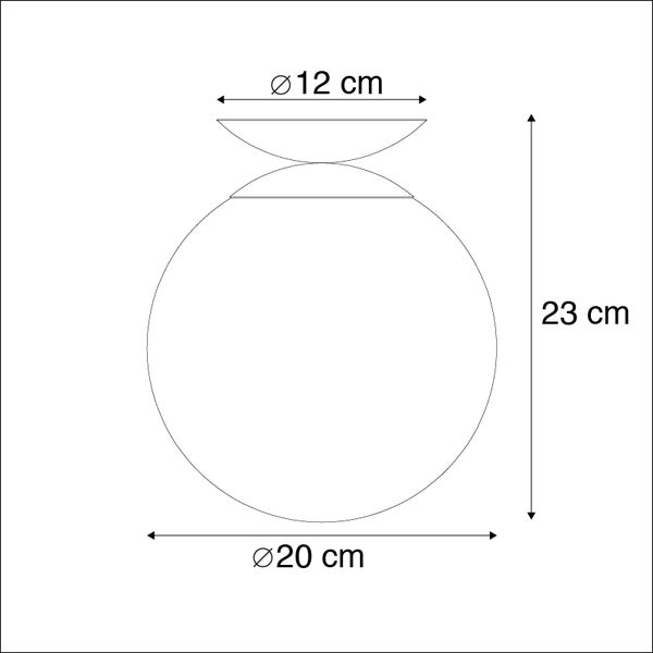 Technische Zeichnung einer Leuchte mit den Maßen: Durchmesser unten 20 Zentimeter, Durchmesser oben 12 Zentimeter, Höhe 23 Zentimeter