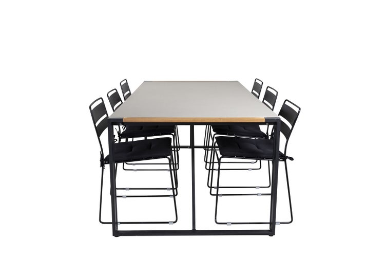 Texas Gartenset Tisch 100x200cm und 6 Stühle Lina schwarz, natur, grau. 100 X 200 X 73 cm