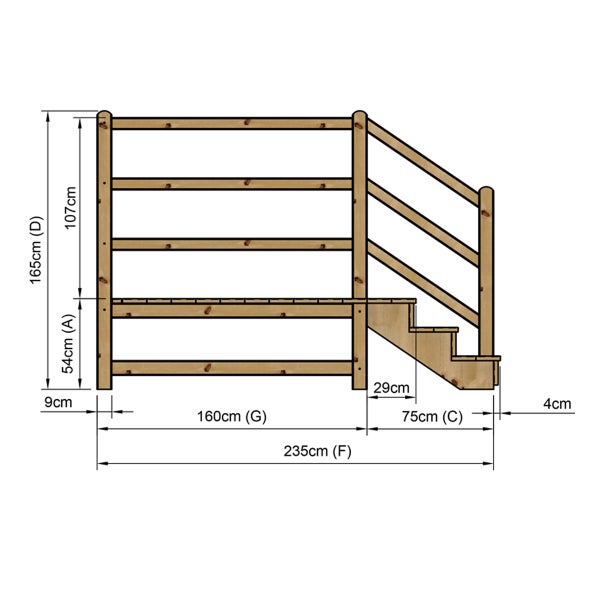 Abbildung eines Spielturms mit Maßangaben.