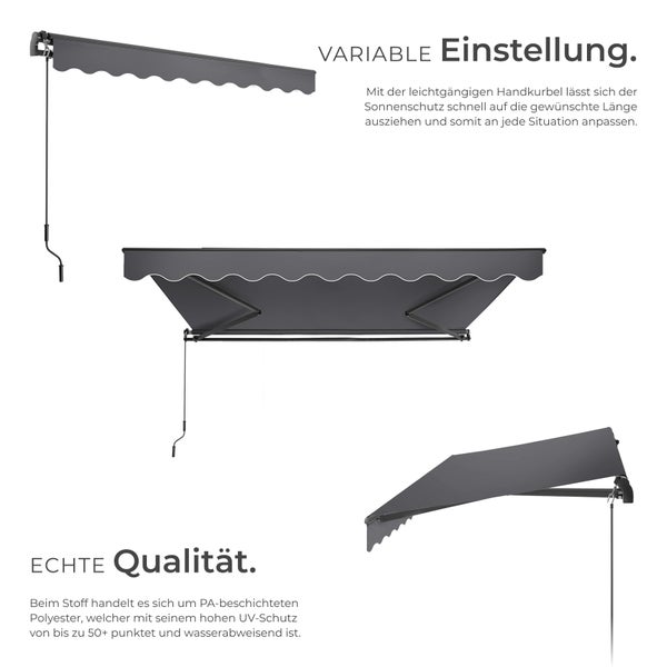 Gelenkarmmarkise tectake Ornella inkl. Wandhalterung verschiedene Größen schwarz