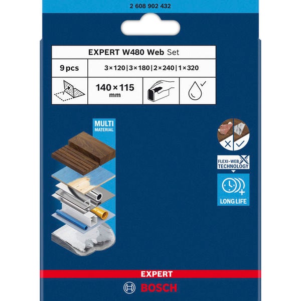 Bosch Schleifblatt ExW480 Web 115 x 140 mm Set G120/G180/G240/G320 9tlg.  - 2608902432