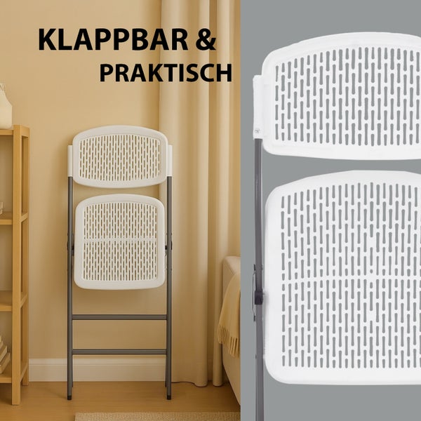 2x Klappstuhl 150 kg ergonomische Sitzform Gartenstuhl wetterfest Campingstuhl Balkonstuhl in weiß