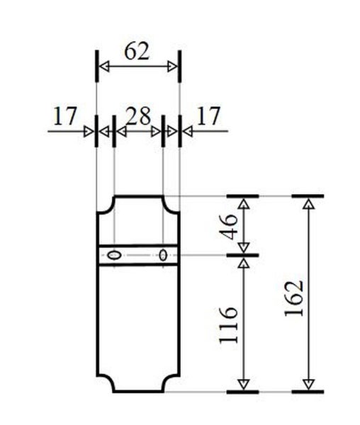Technische Zeichnung mit Maßangaben eines Bauteils in Millimeter.