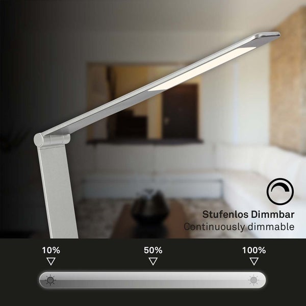 Briloner Leuchten ? LED Tischlampe verstellbar, Tischleuchte LED schwenkbar, Schreibtischlampe Touch, Farbtemperatur einstellbar, Dimmbar, Silberfarbig