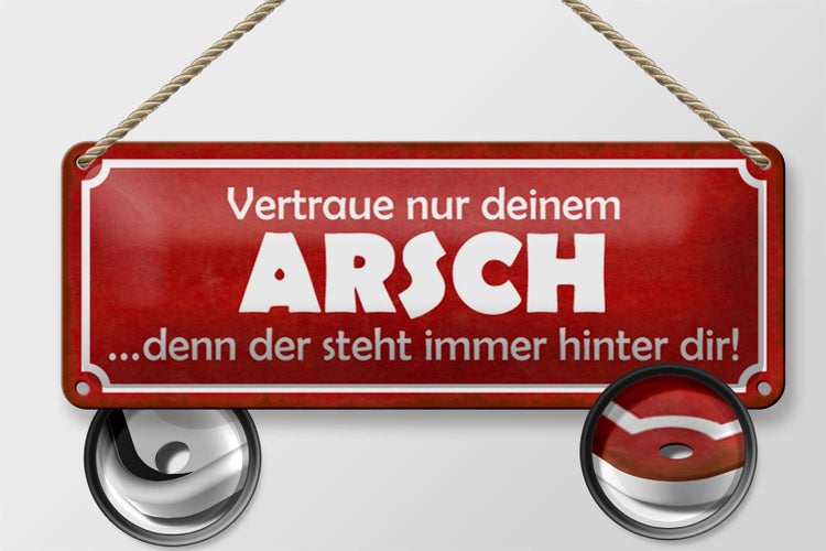 Blechschild Spruch 27x10cm vertraue nur deinem Arsch rotes Schild