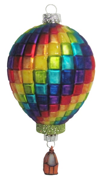 Multicolor 14cm Heißluftballon Glasornament, mundgeblasen und handekoriert, 1 Stck., Weihnachtsbaumkugeln, Christbaumschmuck, Weihnachtsbaumanhänger