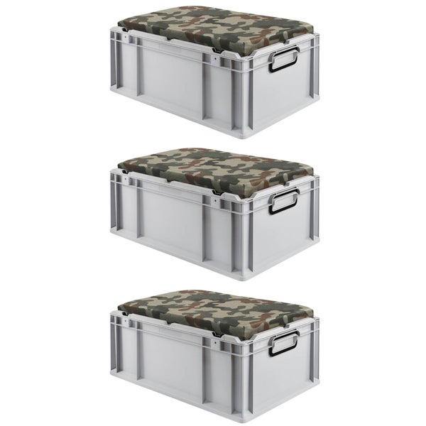 PROREGAL Eurobox NextGen Seat Box Camouflage HxBxT 26,5 x 40 x 60 cm 44 Liter Griffe Geschlossen Eurobehälter Sitzbox Transportbox
