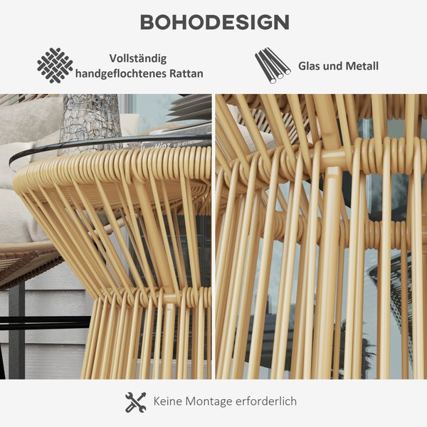 Beistelltisch aus Rattan mit Glasplatte