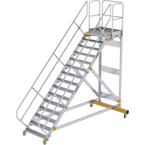 Günzburger Steigtechnik Plattformtreppe 45° fahrbar Stufenbreite 1 m 15 Stufen Aluminium geriffelt - 600815
