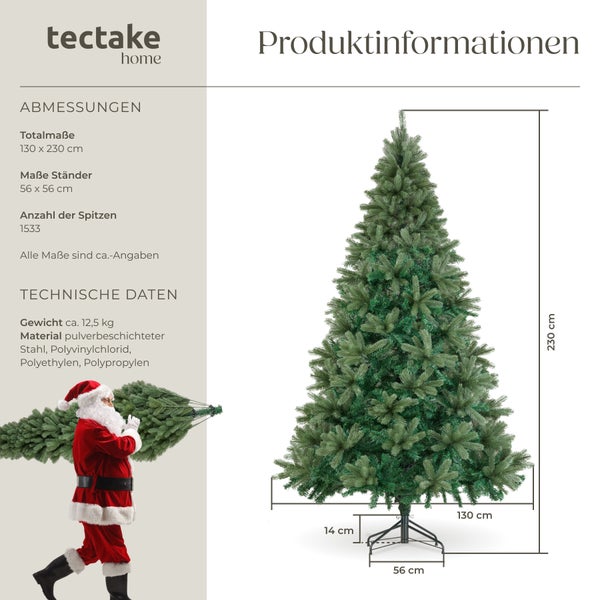 Tectake künstlicher Weihnachtsbaum mit den Maßen 130 x 230 cm und Ständer.