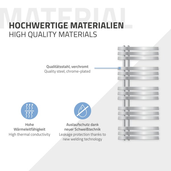 ECD Germany Iron EM Design Badheizkörper Elektrisch mit Heizstab 900 W - 500 x 1200 mm - Chrom - Designheizkörper Paneelheizkörper Heizkörper Handtuchwärmer Handtuchtrockner