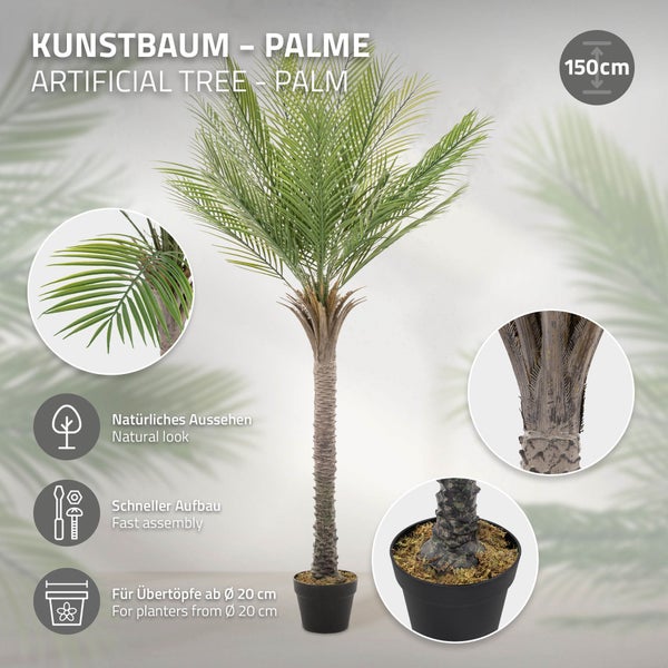 ML-Design Künstliche Palme 150 cm, Künstliche Pflanzen groß, Tropische Kunstpalme, Kunstpflanze, Fake Plant Deko, Plastik Pflanze im Topf für Indoor/Outdoor, Kunstbaum wie echt für Wohnzimmer Büro