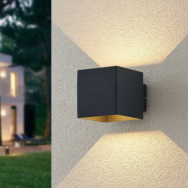 Lindby LED Wandleuchte außen Esani (spritzwassergeschützt (Modern) in Schwarz aus Aluminium (1 flammig, ) - Außenwandleuchten Wandlampe Led Außenlampe Outdoor für Außenwand/Hauswand
