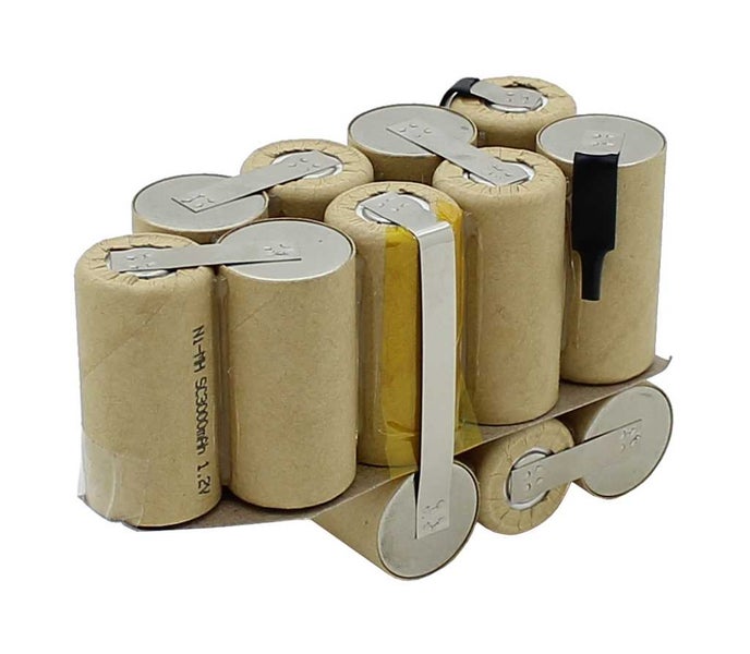 Nickel-Metallhydrid-Akkupack bestehend aus mehreren SC-Zellen mit 3000 Milliamperestunden und 1,2 Volt pro Zelle.