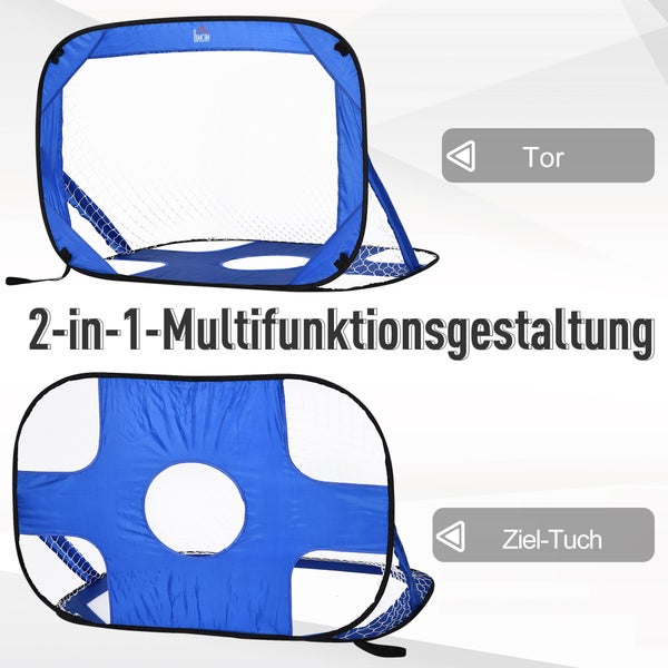 HOMCOM Fußballtore, Pop Up Tor, mobil mit Tragetasche, faltbar,  123 x 80 x 80 cm, Oxford-Gewebe, Blau
