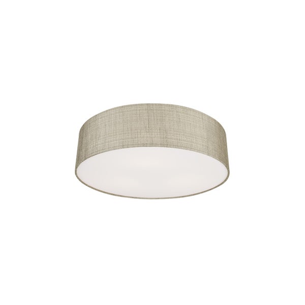 Runde Deckenleuchte mit Textilschirm in Leinenoptik und Diffusor.