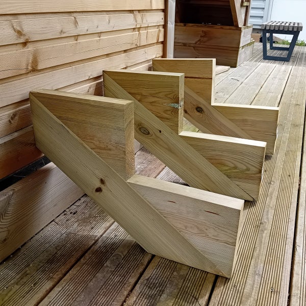 3er Set Treppenwange 2 Stufen aus KDI Holz für Gartentreppe, Außentreppe, Terrassentreppe n-Höhe 34cm