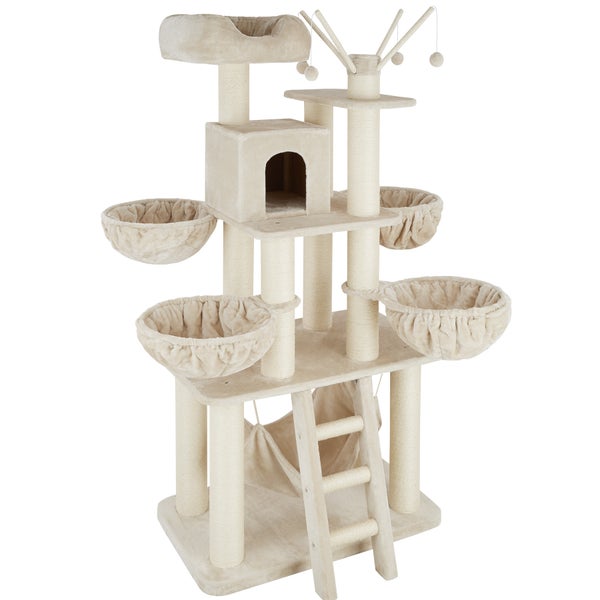 Kratzbaum tectake Gismo 195 cm inklusive Treppe, 4 Spielbällen und Kippschutz