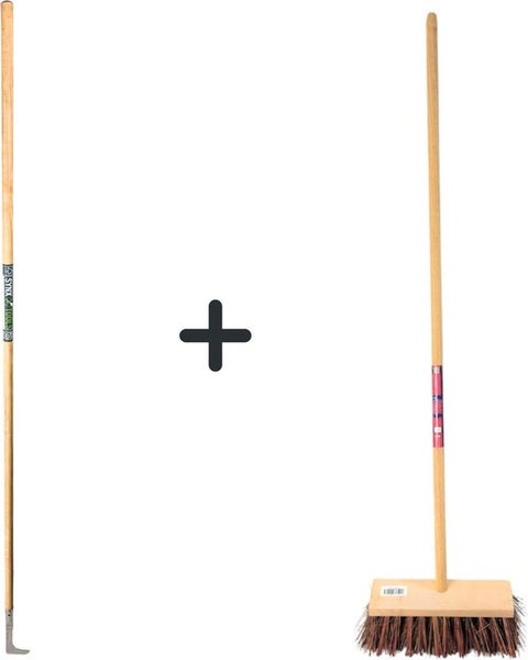 Kehrbesen und Fugenkratzer Set mit Holzstiel