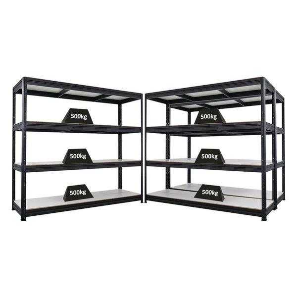 Zwei Metallregale mit jeweils drei Ablagen und einer Belastbarkeit von 500 kg
