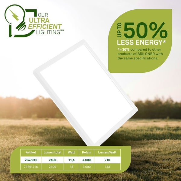 Briloner Lampe mit Informationen zu Energieeffizienz und technischen Daten